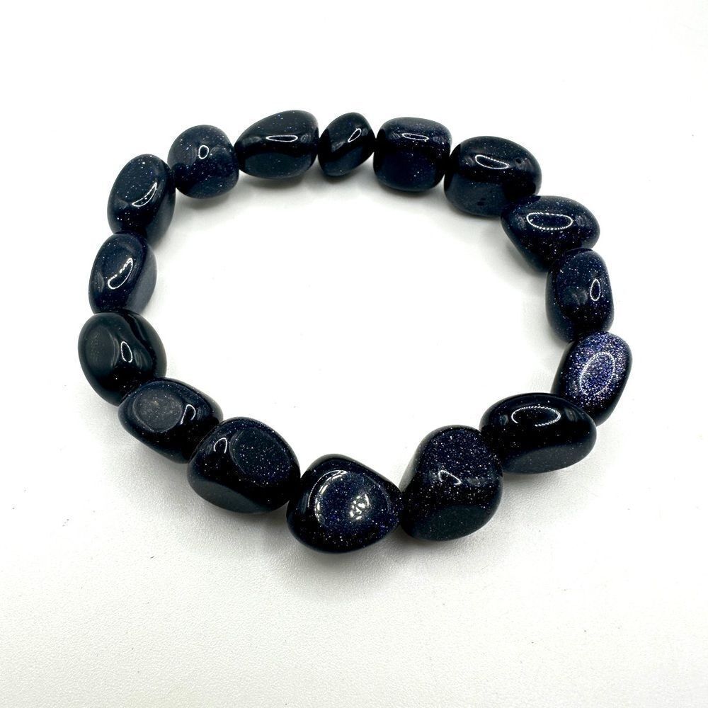 Genuine Man-made Blue‎ Goldstone polished chunks, stretchy bracelet!